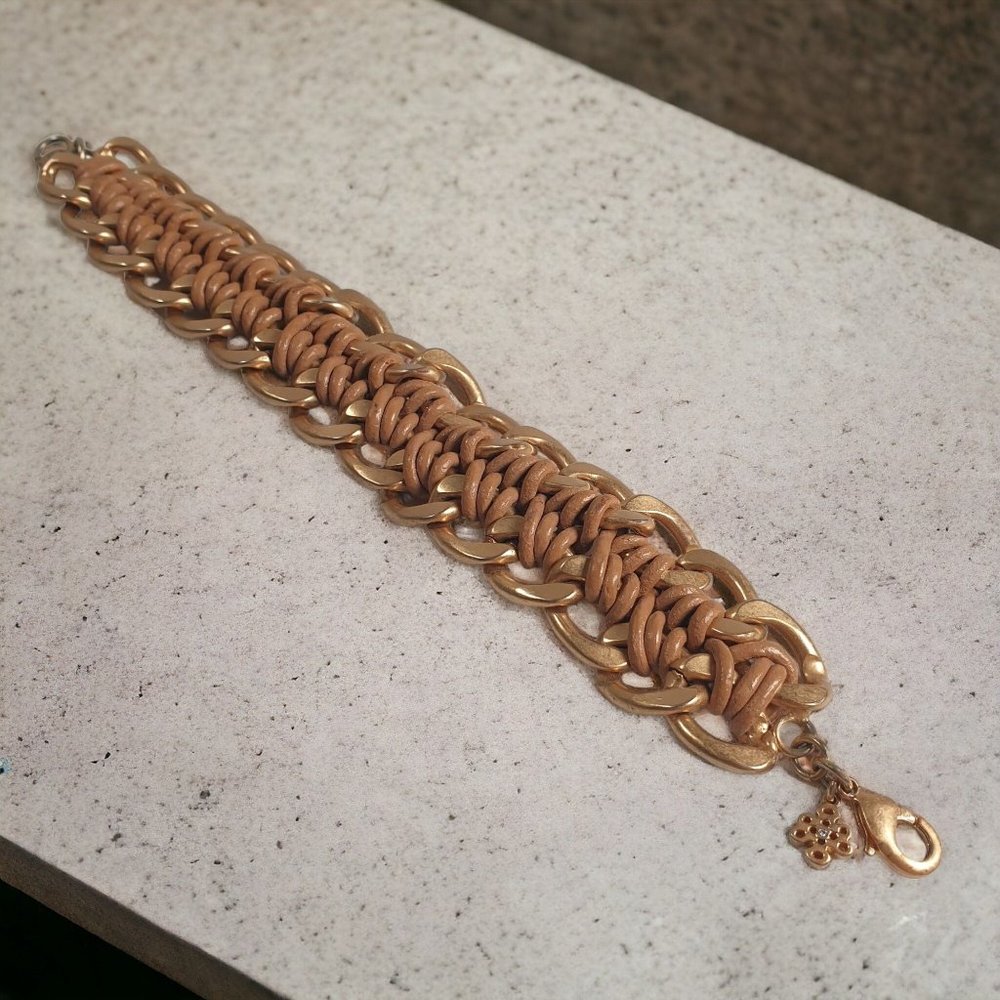 Chain Link Weave Vintage Women Bracelet Gold Tone Fashion Jewelry 8 Inch Heavier